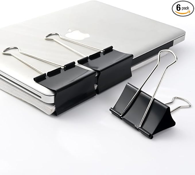 THREEBEGETSALL Extra Large Binder Clips 3 inch super big Binder Clips 6 Pack Big Metal Paper Clamps Black (3 Inch)