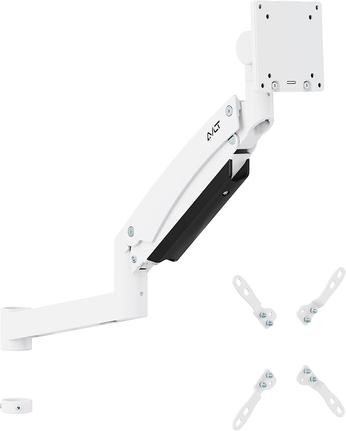 AVLT 57 Inch Heavy Duty Pole Top Mount Monitor Arm Series – Dual & Single Add-On Kits, Height Adjustable, VESA Compatible (White, Add-On Monitor Arm)