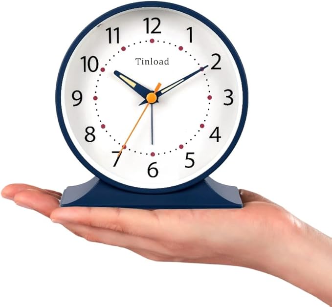 4.5" Antique Retro Analog Alarm Clock, Small Silent Bedside Desk Clock with Manual Light, Battery Operated, Snooze, for Living Room, Bedroom, Bedside, Desk(Blue)