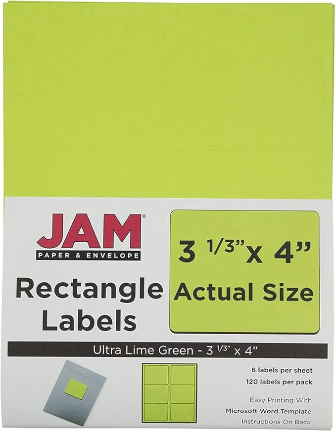 JAM PAPER Shipping Address Labels - Large - 3 1/3 x 4 - Lime Green - 120/Pack