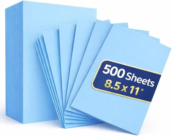 1InTheOffice Blue Copy Paper 8.5 x 11, Colored Copy Paper, Letter Size, 20lb Density, (500 Sheets)