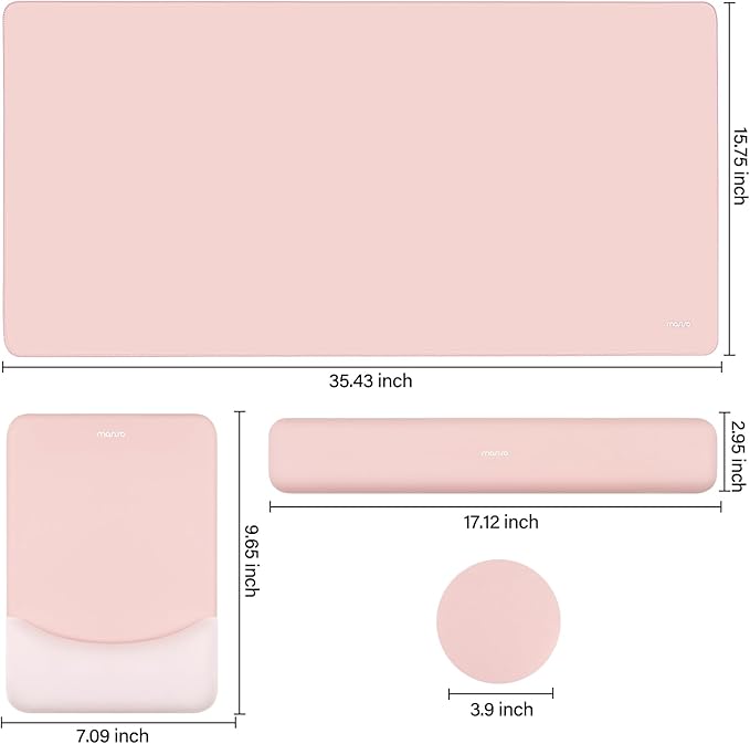MOSISO Keyboard Mouse Pad Set, Large Gaming Mouse Pad&Rectangular Keyboard Wrist Rest&Mousepad with Wrist Rest&Coaster, Ergonomic Non-Slip&Easy Typing Pad with Curved Silicone Lining, Baby Pink