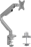 Mount-It! Single Monitor Desk Mount with Height Adjustable Mechanical Spring Arm, Full Motion Silver Bracket Fits 24 27 29 30 32 Inch Screens VESA 75, 100 mm, Easy Install C-Clamp and Grommet Base