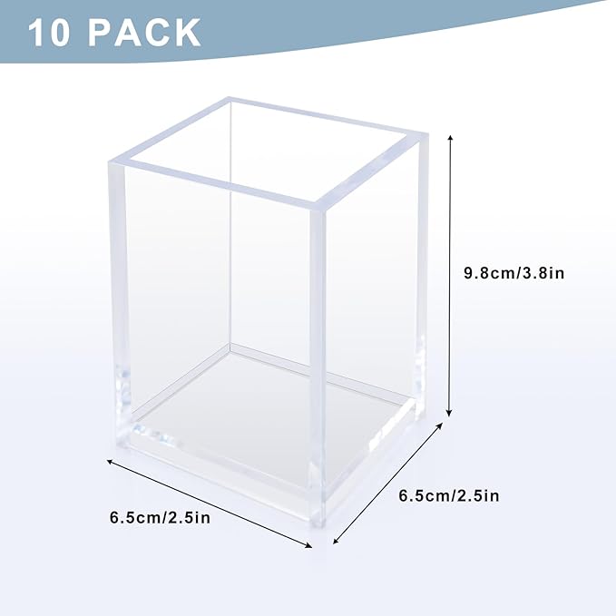 10 Pack Clear Acrylic Pen Holders, Pencil Cups & Makeup Brush Organizers, Transparent Desk Storage for Office, School, Home & Study Supplies(10pcs)