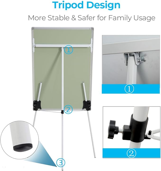 Magnetic Whiteboard Easel Tripod Stand 40 x 28 Inch with Flipchart Paper Pad (25 Sheets) - Height Adjustable Portable Dry Erase Board for Office Meetings, Training & Classroom