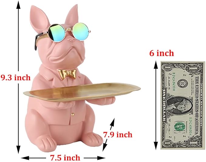 Modern Bulldog Statue in Pink Resin - Piggy Bank Key Holder Storage, Candy & Jewelry Tray for Home Decor, Dining Table, Office