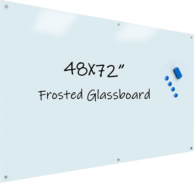Magnetic Frosted Glass Whiteboard - 48"x72"(120x180cm) Frameless Dry Erase Board White Board Surface Wall Mounted for Office, Classroom & Home