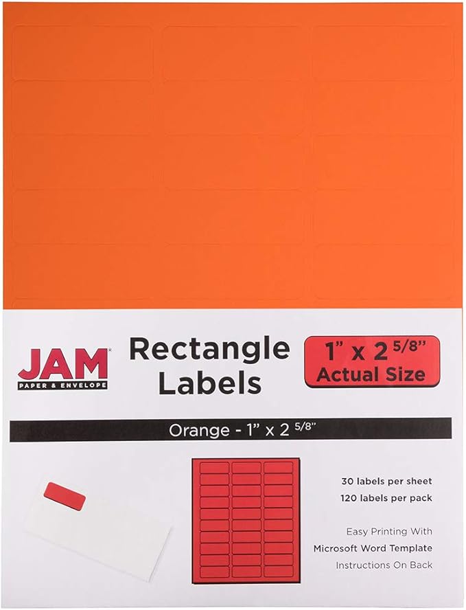 JAM PAPER Return Address Labels - Standard Mailing - 1 x 2 5/8 - Orange - 120 Shipping Labels/Pack