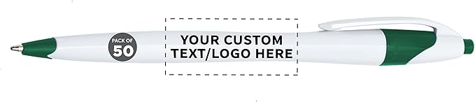 DISCOUNT PROMOS Custom Slim Curvy Ballpoint Pens Set of 50, Personalized Bulk Pack - Black Ink, Retractable, Great for Office, School, Tradeshows - Green
