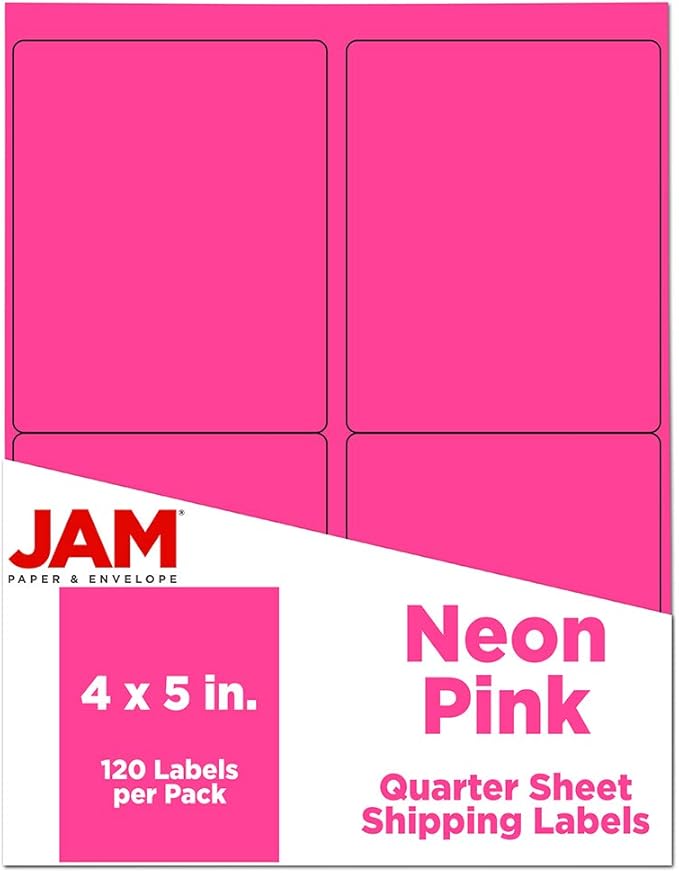 JAM PAPER Shipping Address Labels - 4 x 5 - Quarter Page/Extra Large - Neon Pink - 120/Pack