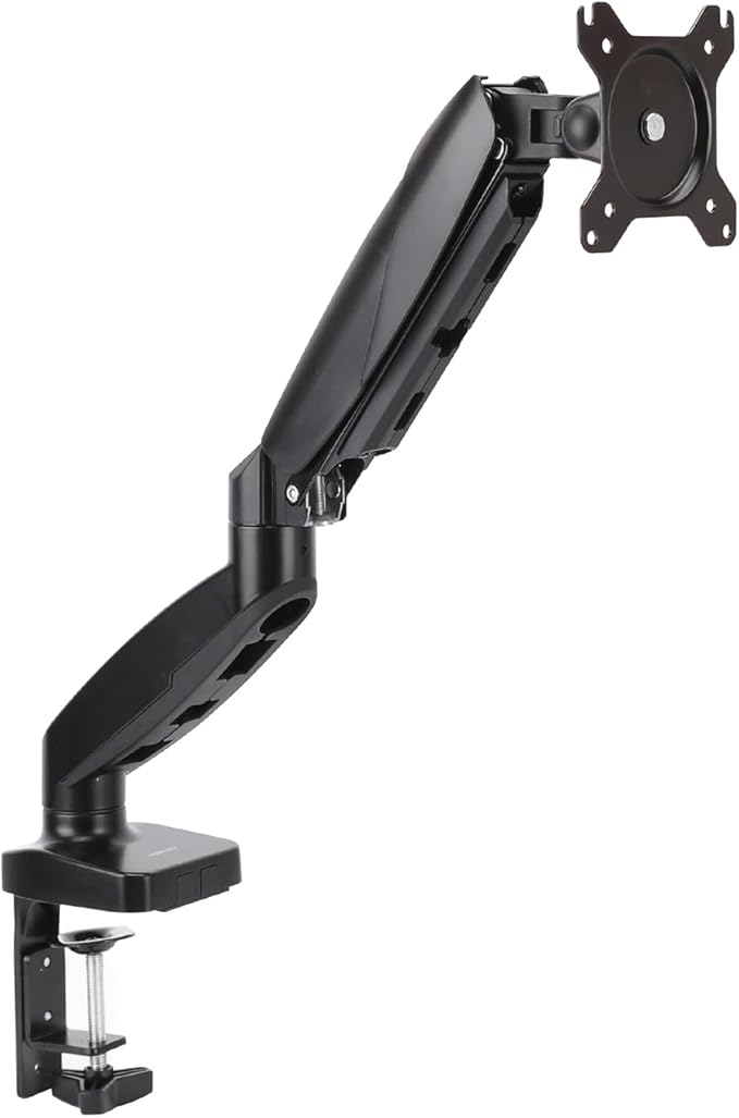Amazon Basics Gas Spring Single Computer Monitor Arm Mount, Adjustable, Holds up to 27" Monitors, Black