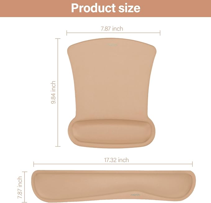 MOSISO Wrist Rest Support for Mouse Pad & Keyboard Set, Ergonomic Mousepad Non-Slip Base Home/Office Pain Relief & Easy Typing Cushion with Neoprene Cloth & Raised Memory Foam, Mocha