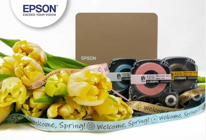 Epson LABELWORKS 212RBPPX Genuine PET (Polyester) Tape Cartridge - Black on Pink Ribbon Designer Craft Label Maker Tape - 1/2" (12MM) Wide, 16'