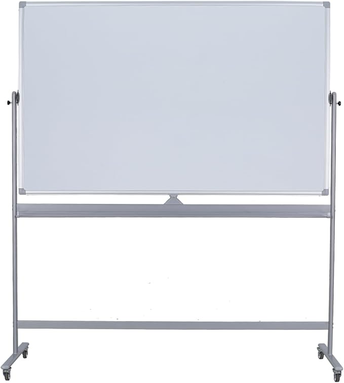 Large Double Sided Whiteboard 72x40 inches on Wheels, Height Adjustable Mobile Magnetic Dry Erase Board with Rolling Stand for Office Meetings, Classroom Teaching, Home, Silver Frame