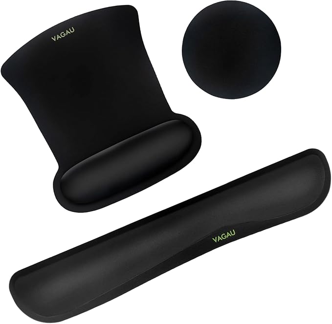 VAGAU Premium Keyboard Wrist Rest and Mouse Pad Wrist Support, Ergonomic Memory Foam Set for Office, Laptop, Mac, Computer and Gaming, Comfortable Typing &Wrist Pain Relief (C-Black)