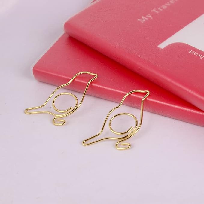 OWLFAVO 40pcs Bird Shape Paper Clips with Clear Box, Rose Gold and Yellow Gold, Funny Cute Paperclips Bookmarks Planner Clips for Fun Office Supplies School Gifts Wedding Decoration …