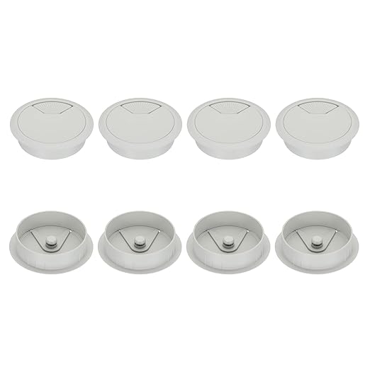 PATIKIL 80mm Desk Grommet, 8pcs Desk Cord Hole Cover Desk Cable Hole Grommet Cover Sturdy ABS Plastic Round for Cables Cabinets Desktop Equipment Wiring Organizing,Elasticity, Grey