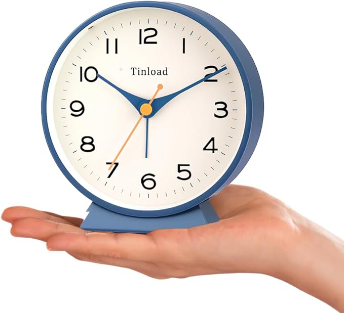 4.5" Battery Operated Retro Analog Alarm Clock, Small Silent Bedside Desk Clock,Lighted on Demand, Battery Operated, Snooze, for Living Room, Bedroom, Bedside, Desk(Blue)