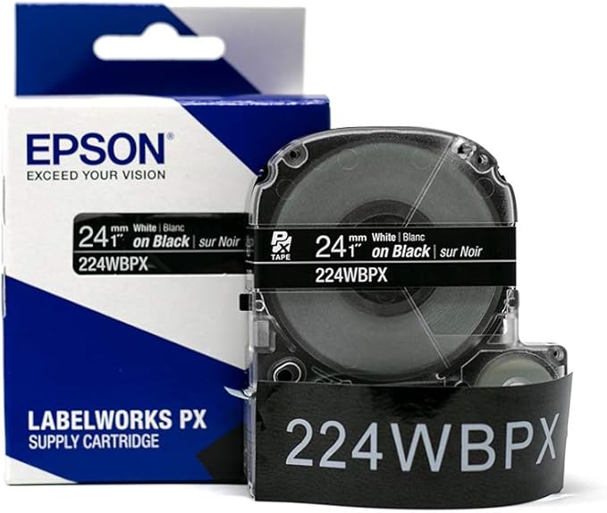 Epson LABELWORKS 224WBPX Genuine PET (Polyester) Tape Cartridge - White on Black Industrial Label Maker Tape - 1" (24MM) Wide, 30 ft