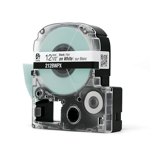 Epson LABELWORKS 212BWPX Genuine PET (Polyester) Tape Cartridge - Black on White Standard Industrial Label Maker Tape - 1/2" (12MM) Wide, 30 ft