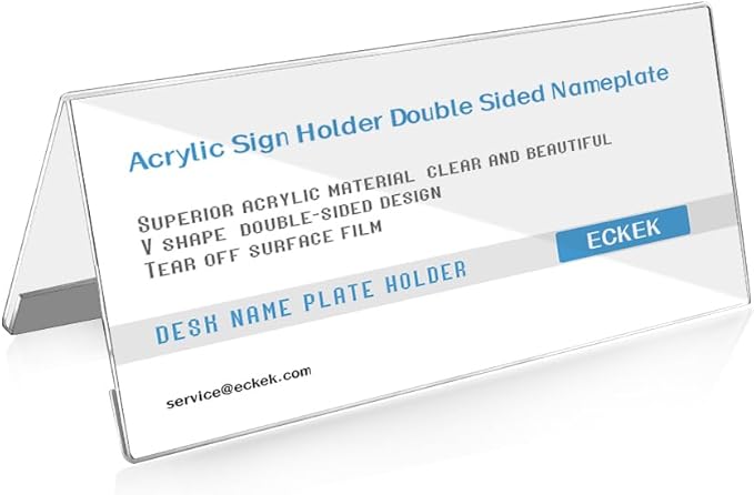5 Pack Desk Name Plate Holder, Acrylic Sign Holder for Table Display, V Shape Double Sided Nameplate (150*60MM/5.91x2.36 inches)