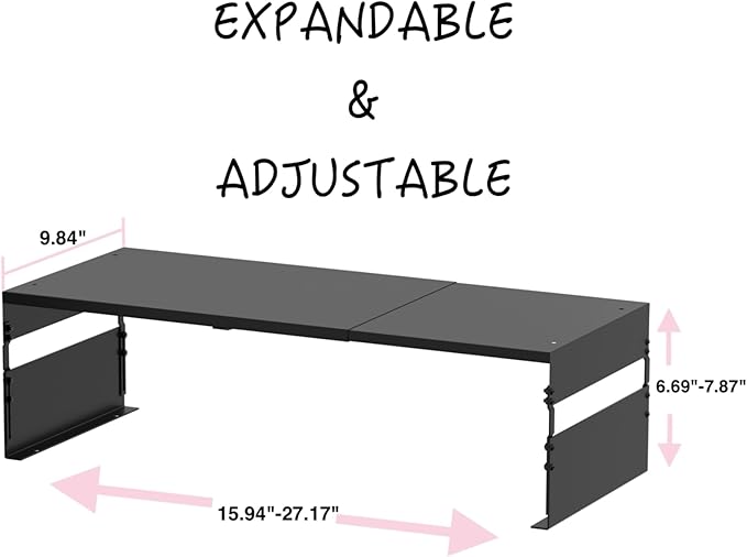 Adjustable Metal Bedside Shelf – Stackable Shelf for Bedroom, Living Room, Office, Space-Saving Storage Organizer, Easy Assembly，Sleek Matches Any Decor(2PACKS/Black)