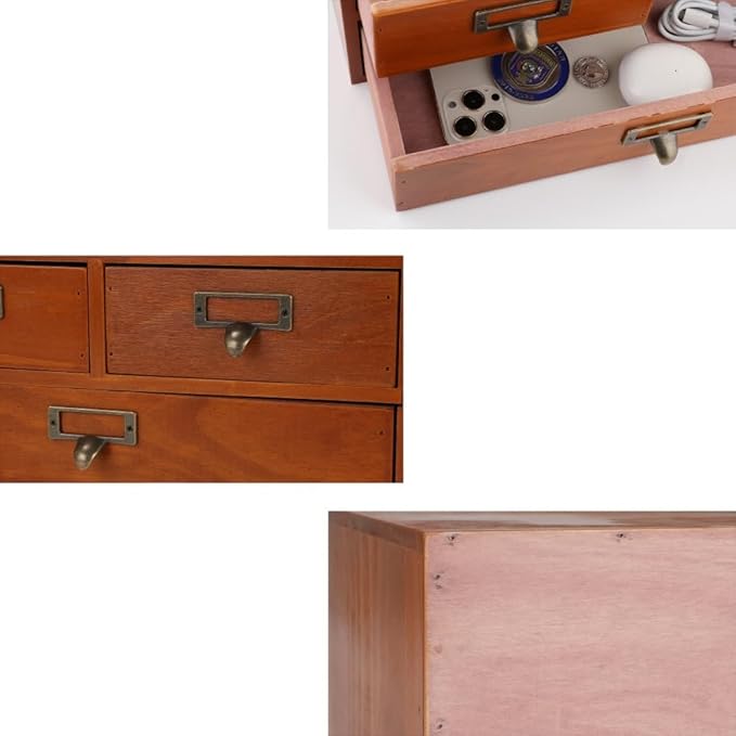Wooden Storage Box Countertop Drawers Vintage Wooden Drawers Apothecary Cabinet Wood Desktop Organizer Box Library Card Catalog Cabinet（BROWN03）