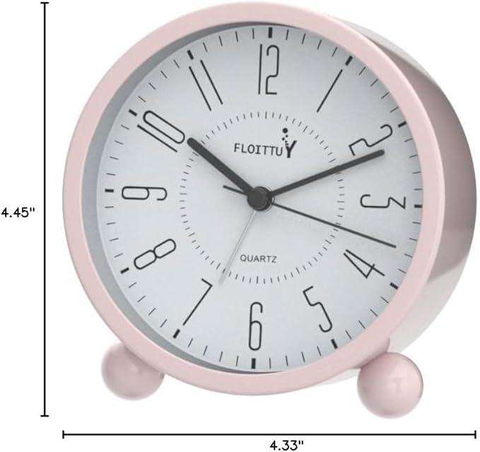 Super Silent Metal Alarm Clock,Beep Wake Round Alarm Clock with Night Light,Battery Operated,Easy Set,Simple & Retro for Desk, Bedroom and Home Decoration(Pink)