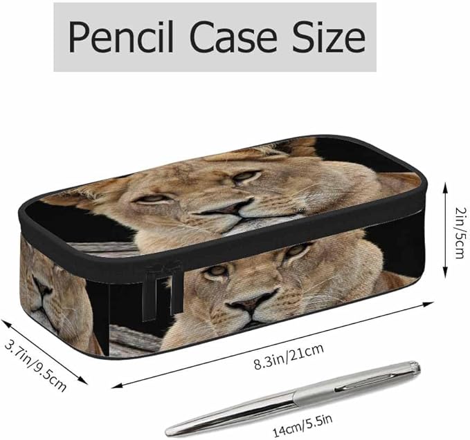 Lion Pencil Holder Bag African Animal Beast Pencil Case College Office School for Teens Boy Girl