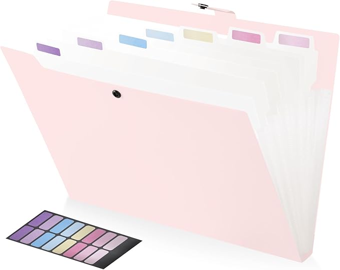8 Pockets Expanding File Folder, Accordion File Organizer with Colorful Labels, Cute Folders for Documents, Portable File Folder Organizer for School Office Supplies, Letter Size, Pink
