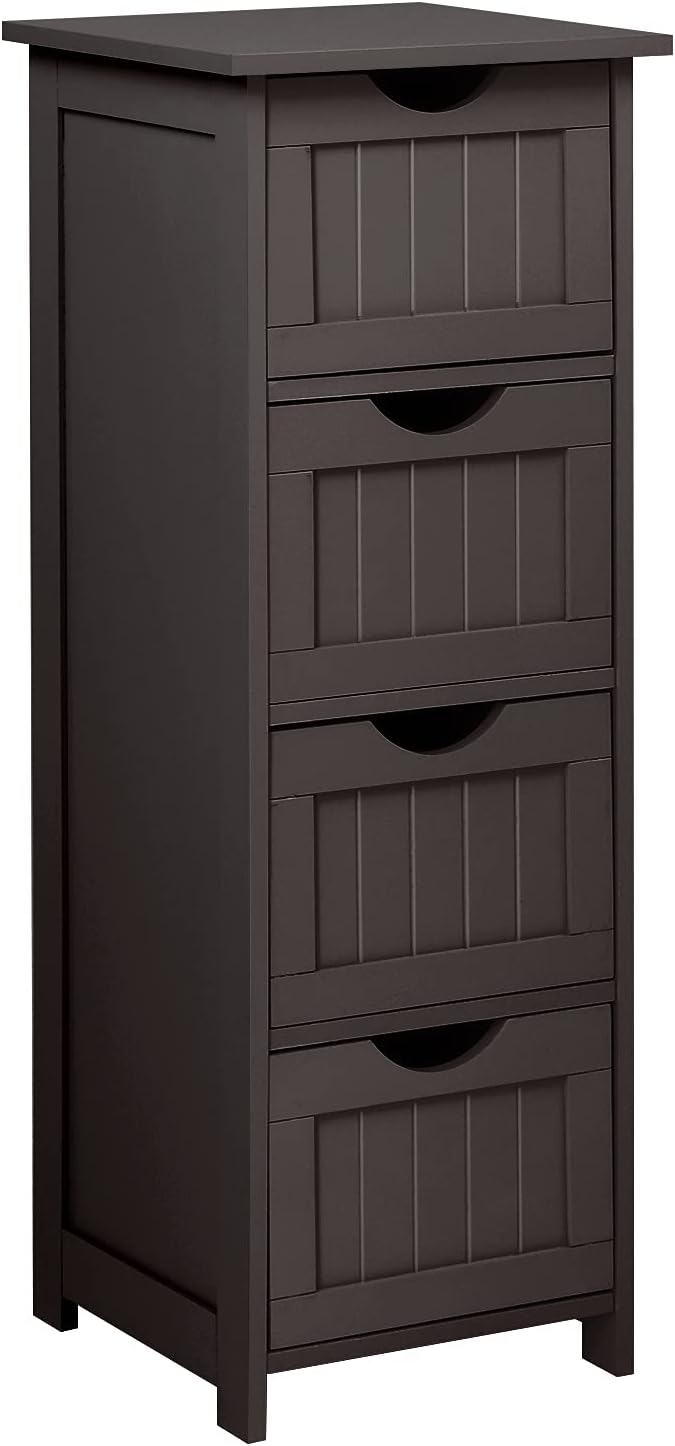 VINGLI Espresso Bathroom Storage Cabinet with 4 Drawers Wooden Freestanding Slim Bathroom Floor Cabinet Small Side Organizer Storage Unit for Restroom Livng Room Kitchen Office Hallway Entryway