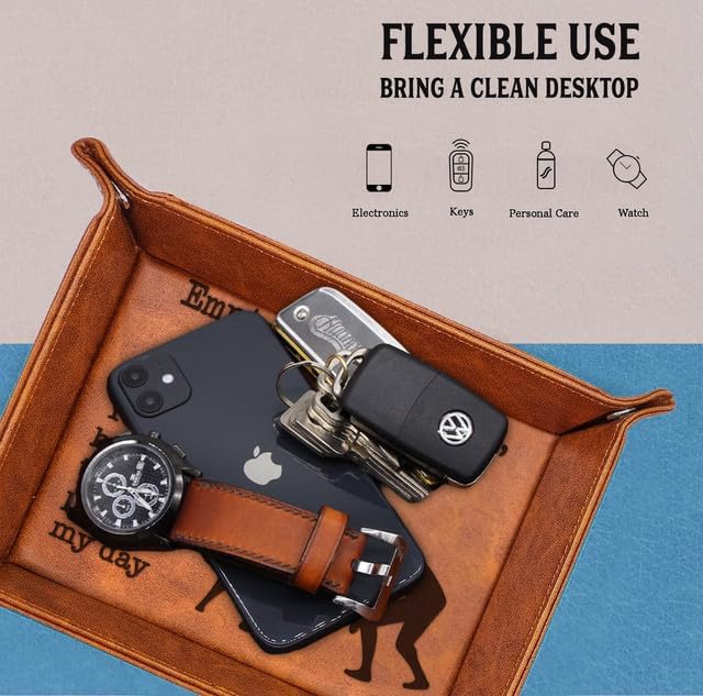 Funny Football Dad Gifts - PU Leather Storage Gift for Dad Fathers Day, Unique Birthday Gift for Dad, American Football Dad and Son Gifts Desk Organizer Valet Tray Decor Accessories