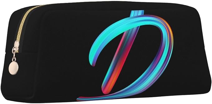 Cute Initial Pencil Case for Kids Simple Leather Pencil Pouch for Boys Girls Letter Design Pencil Box Pen Bag Pencil Pouch Office Stationery Organizer, Rainbow Letter D