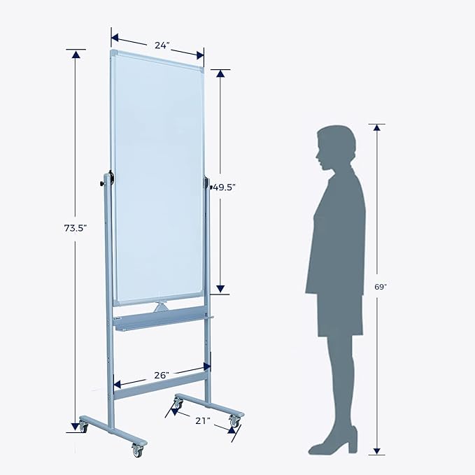 Magnetic Mobile Whiteboard 48x24-in 360° Reversible Two-sided White Board with Wheels, Portable Dry Erase Board Easel with Stand for Office Classroom, Include 6 Dry Erase Markers and 1 Eraser