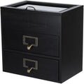 Wooden Storage Box Wooden Desk Organizer with 2 Drawers and 6 Grids Apothecary Drawers Small Wooden Drawers Small Craft Storage Containers Jewelry Holder for women(Glass Black02)