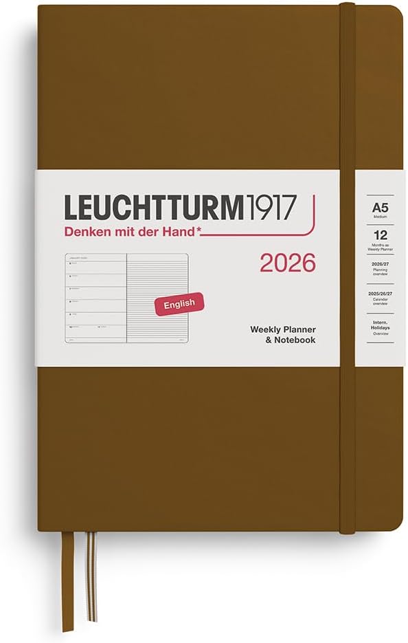 LEUCHTTURM1917 - Weekly Planner & Notebook 2026, Hardcover, Medium (A5), Ruled, Spice Brown (Jan 1 - Dec 31, 2026)