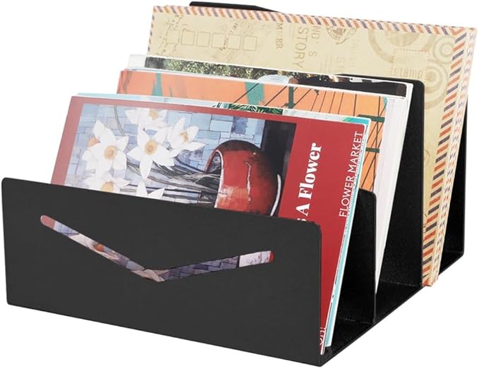 Picowe Metal Desk Mail Organizer Mail Holder, 3 Slots Letter Holder Organizer Envelope Organizer for Home Office (Black)