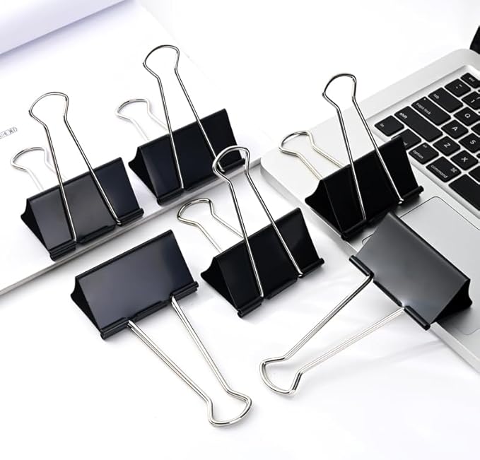 THREEBEGETSALL Extra Large Binder Clips 3 inch super big Binder Clips 6 Pack Big Metal Paper Clamps Black (3 Inch)