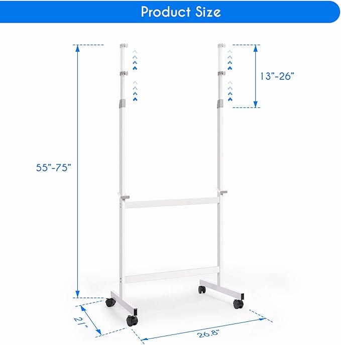 Maxtek Mobile Whiteboard Stand with Wheels, Height Adjustable No Drill Needed Dry Erase Board Easel Stand for Classroom, Office, Home & School, Whiteboard Stand Only