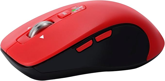 Wireless Bluetooth Mouse (USB + BT1 + BT2), Full Size, 4-Way Scrolling, Multi-Device Silent Mouse for Computer, Laptop, iPad, MacBook (Red)