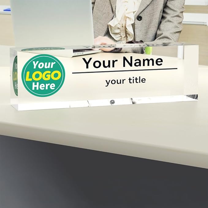 Name Plate for Desk Personalized | Office Gifts | Office Decorations for Work | Custom Your Logo Name Plates for Desks | Desk Decorations for Women Office or Occasion Gift(Logo)