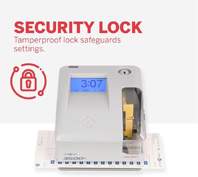 Pyramid Time Systems 3500ss Employment Time Clock & Document Stamp, Unlimited Employees, 5-1/2"H x 6-1/2"W x 6-1/2"D, Gr