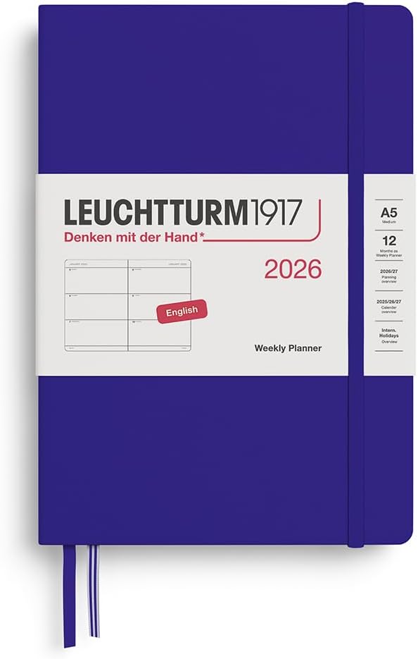 LEUCHTTURM1917 - Weekly Planner 2026, Hardcover, Medium (A5), Ink (Jan 1 - Dec 31, 2026)