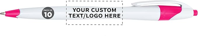 DISCOUNT PROMOS Custom Slim Curvy Ballpoint Pens Set of 10, Personalized Bulk Pack - Black Ink, Retractable, Great for Office, School, Tradeshows - Pink