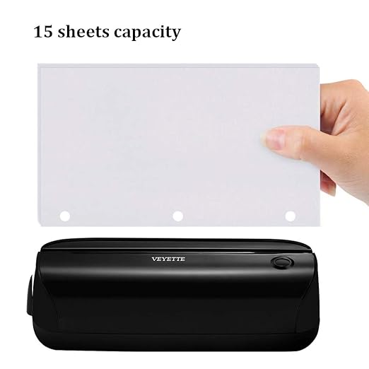 Electric 3 Hole Paper Punch, VEYETTE Paper Puncher with Adapter for Office School Studio, 20 Sheet Capacity, AC or Battery Black
