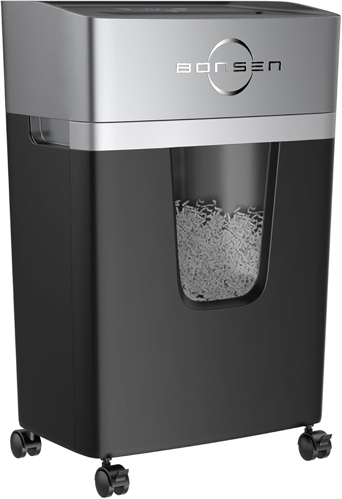 BONSEN 12-Sheet Micro-Cut Home Office Shredder with 5.3 Gal Bin, 40-Minute P-4 Security Level Paper Shredder for Plastic Credit Card, Staples, with Transparent Window & Anti-Jamming System, S3106