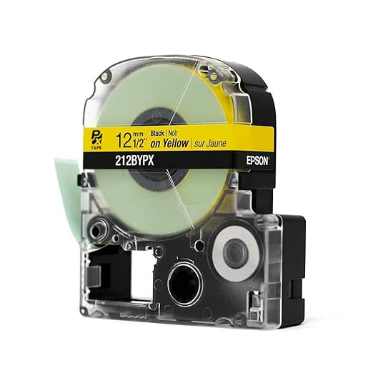 Epson LABELWORKS 212BYPX Genuine PET (Polyester) Tape Cartridge - Black on Yellow Industrial Label Maker Tape - 1/2" (12MM) Wide, 30 ft