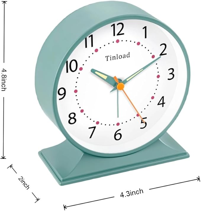 4.5" Antique Retro Analog Alarm Clock, Small Silent Bedside Desk Clock with Manual Light, Battery Operated, Snooze, for Living Room, Bedroom, Bedside, Desk(Green)