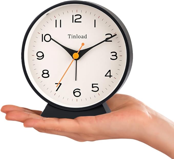 4.5" Battery Operated Retro Analog Alarm Clock, Small Silent Bedside Desk Clock,Lighted on Demand, Battery Operated, Snooze, for Living Room, Bedroom, Bedside, Desk(Black)