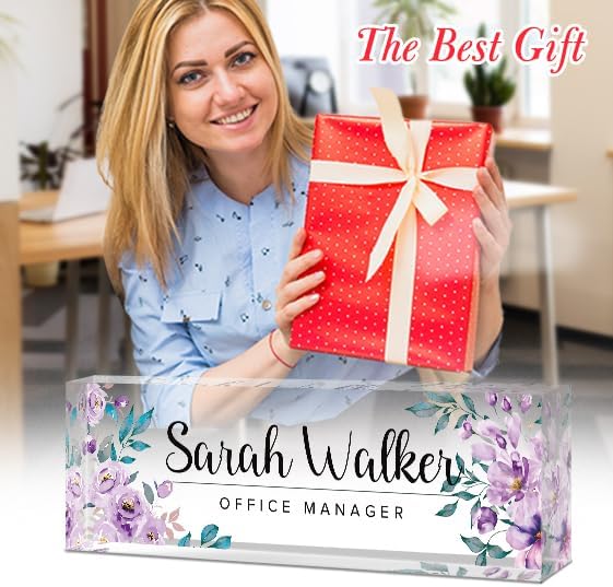 Custom Name Plate for Desk - Desk Name Plate Personalized - Purple Office Desk Accessories - Employee Appreciation Gifts - Acrylic Office Desk Decor for Women - Office Gifts for Coworkers Boss Teacher